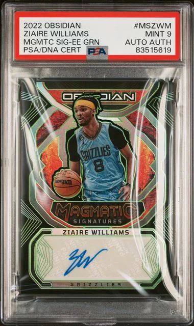2022-23 Panini Obsidian Ziaire Williams Magmatic Signatures Electric Etch Green #MSZWM card image