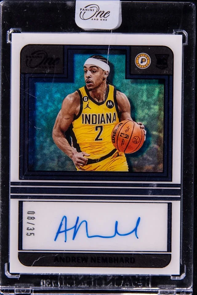 2022-23 Panini One and One Andrew Nembhard Autograph Purple #RA-ANE card image