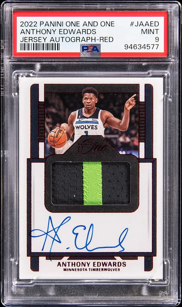 2022-23 Panini One and One Anthony Edwards Jersey Autograph Red #JA-AED card image