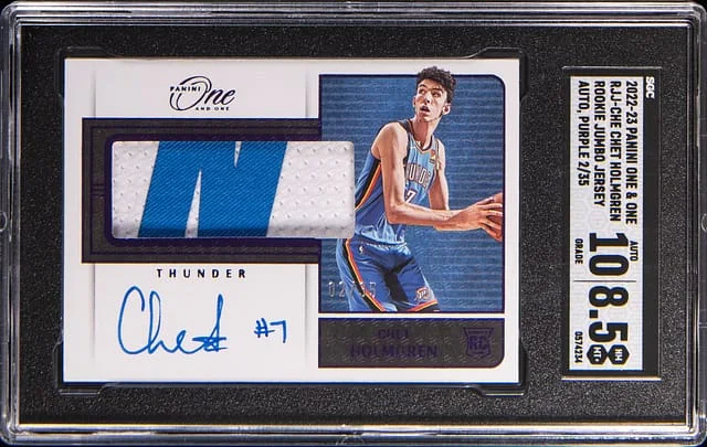 2022-23 Panini One and One Chet Holmgren Jumbo Jersey Autograph Purple #RJJ-CHE card image