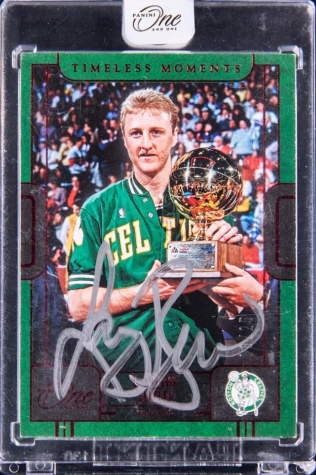 2022-23 Panini One and One Larry Bird Timeless Moments Autograph Red #TMA-LBI card image