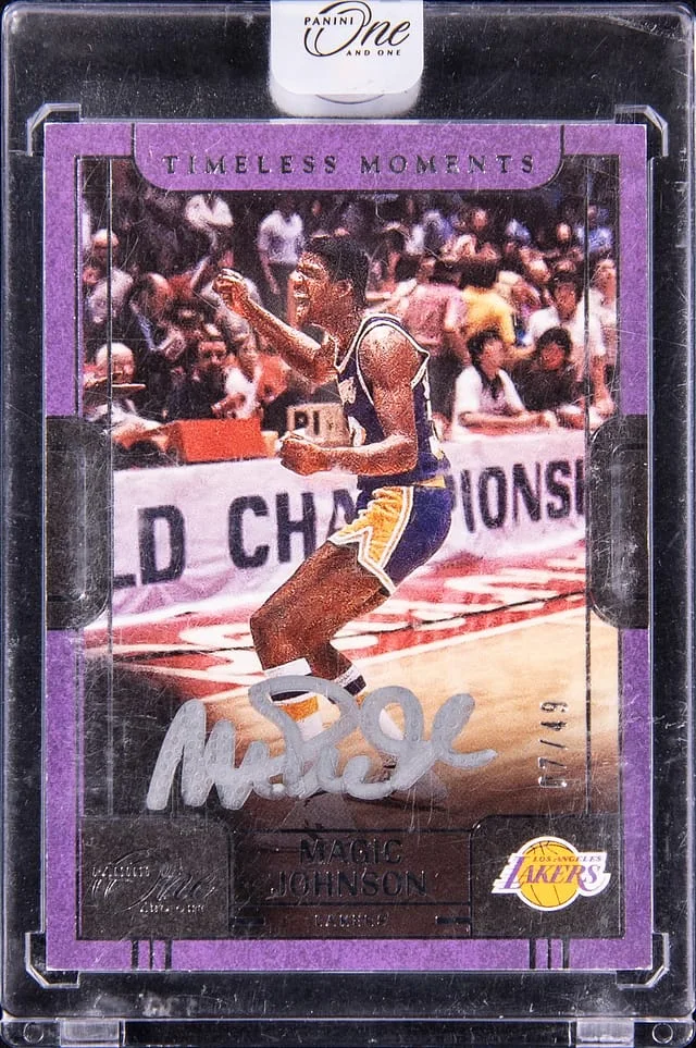 2022-23 Panini One and One Magic Johnson Timeless Moments Vertical #TMA-MJO card image