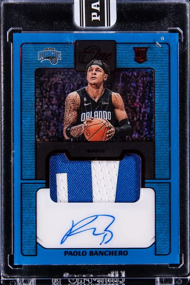 2022-23 Panini One and One Paolo Banchero Precision Jersey Autographs Ruby '25 Black Box #PRJ-PB5 card image