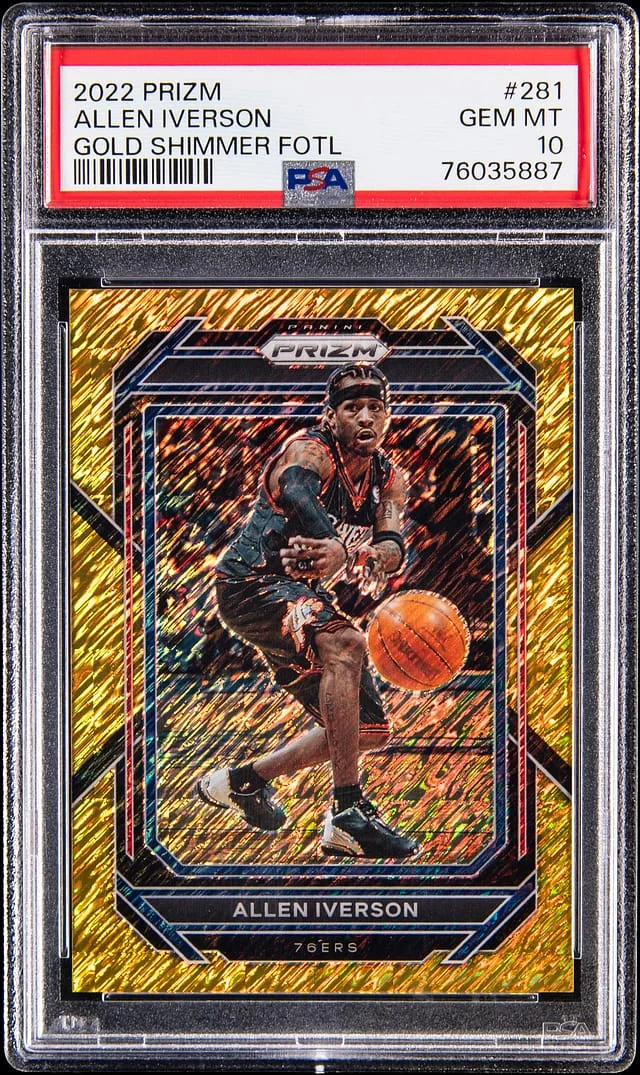 2022-23 Panini Prizm Allen Iverson Gold Shimmer FOTL Prizm #281 card image