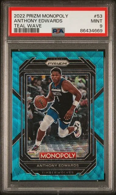 2022-23 Panini Prizm Anthony Edwards Monopoly Teal Wave #53 card image