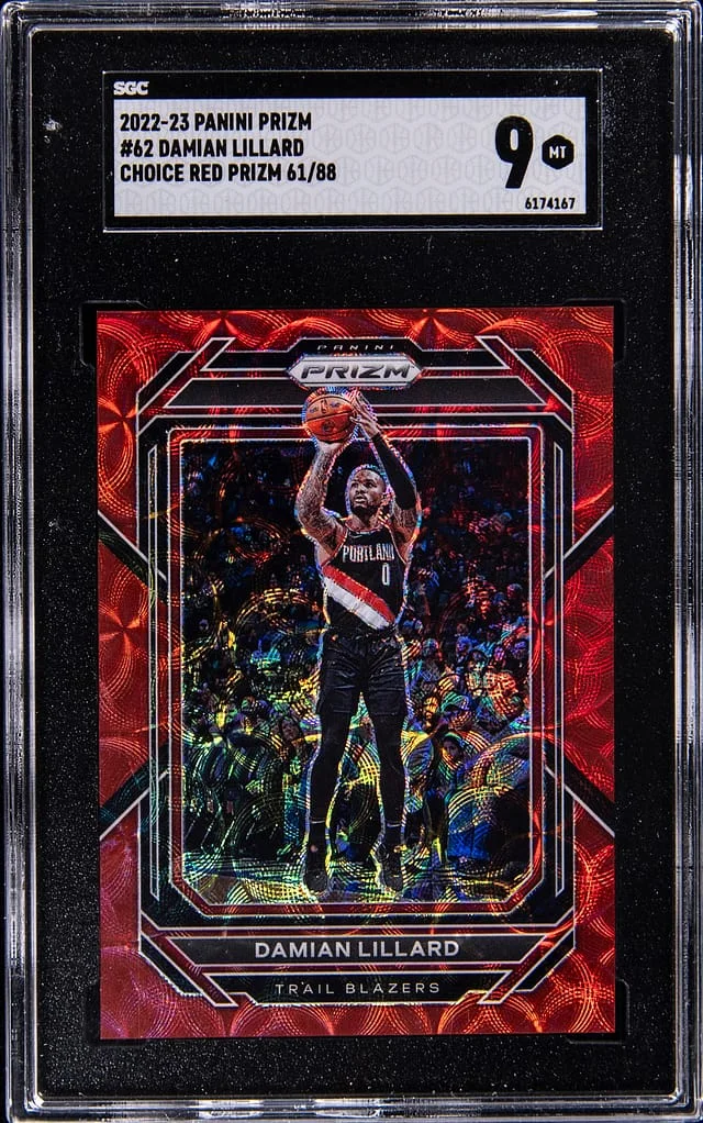 2022-23 Panini Prizm Damian Lillard Choice Red Prizm #62 card image