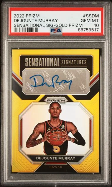 2022-23 Panini Prizm Dejounte Murray Sensational Signatures Gold Prizm #SSDM card image