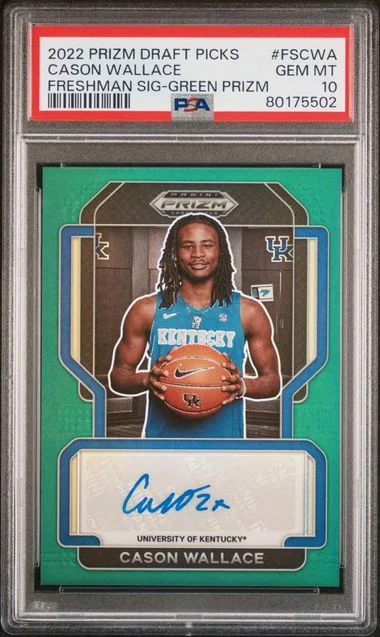 2022-23 Panini Prizm Draft Picks Cason Wallace Freshman Signatures Green Prizm #FSCWA card image