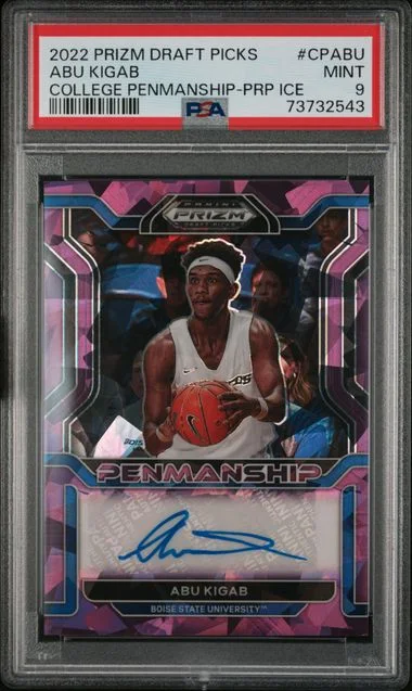 2022-23 Panini Prizm Draft Picks College Penmanship Purple Ice Prizm CP-ABU Abu Kigab #no-number card image