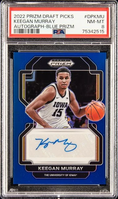 2022-23 Panini Prizm Draft Picks Draft Picks Autographs Blue Prizm Dpkmu Keegan Murray #no-number card image