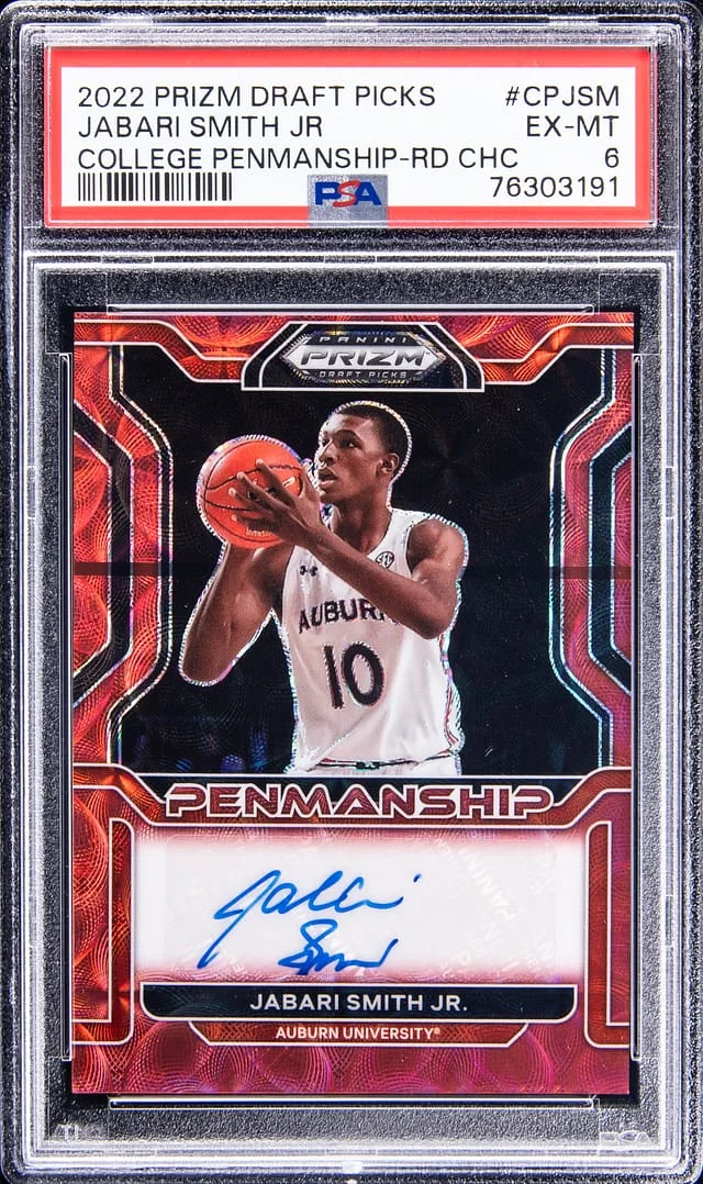 2022-23 Panini Prizm Draft Picks Jabari Smith Jr. College Penmanship Red Choice #CPJSM card image