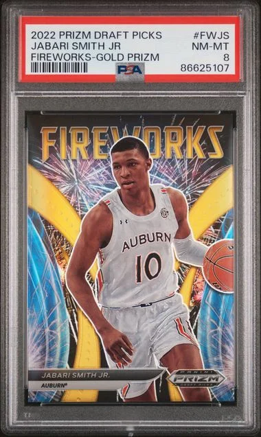 2022-23 Panini Prizm Draft Picks Jabari Smith Jr Fireworks Gold Prizm #FWJS card image