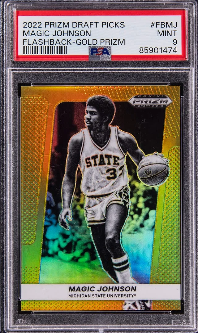 2022-23 Panini Prizm Draft Picks Magic Johnson Flashback Gold Prizm #FB-MJ card image