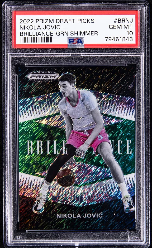 2022-23 Panini Prizm Draft Picks Nikola Jovic Brilliance Green Shimmer #BR-NJ card image