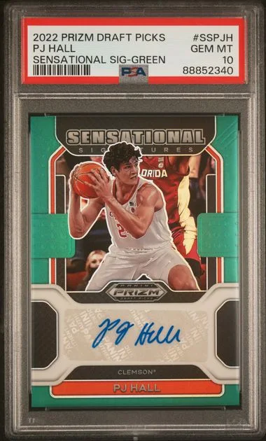 2022-23 Panini Prizm Draft Picks PJ Hall Sensational Signatures Green Prizm #SS-PJH card image