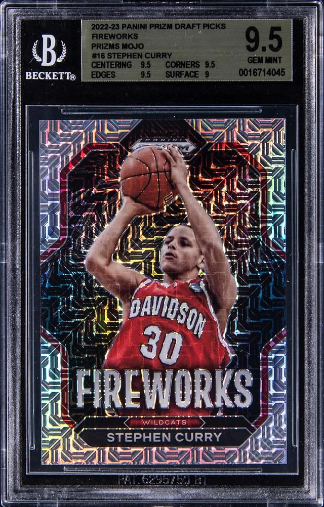 2022-23 Panini Prizm Draft Picks Stephen Curry Fireworks Mojo Prizm #16 card image