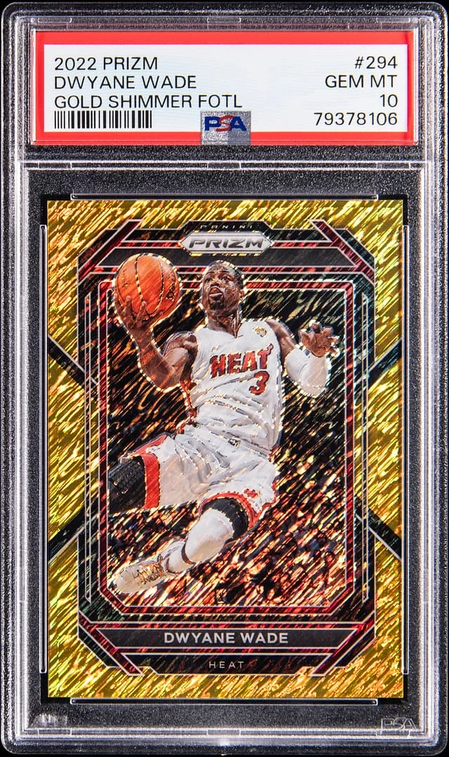 2022-23 Panini Prizm Dwyane Wade Gold Shimmer First Off The Line #294 card image