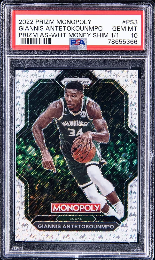 2022-23 Panini Prizm Giannis Antetokounmpo Monopoly All-Stars Gold Wave Money Prizm #PS3 card image