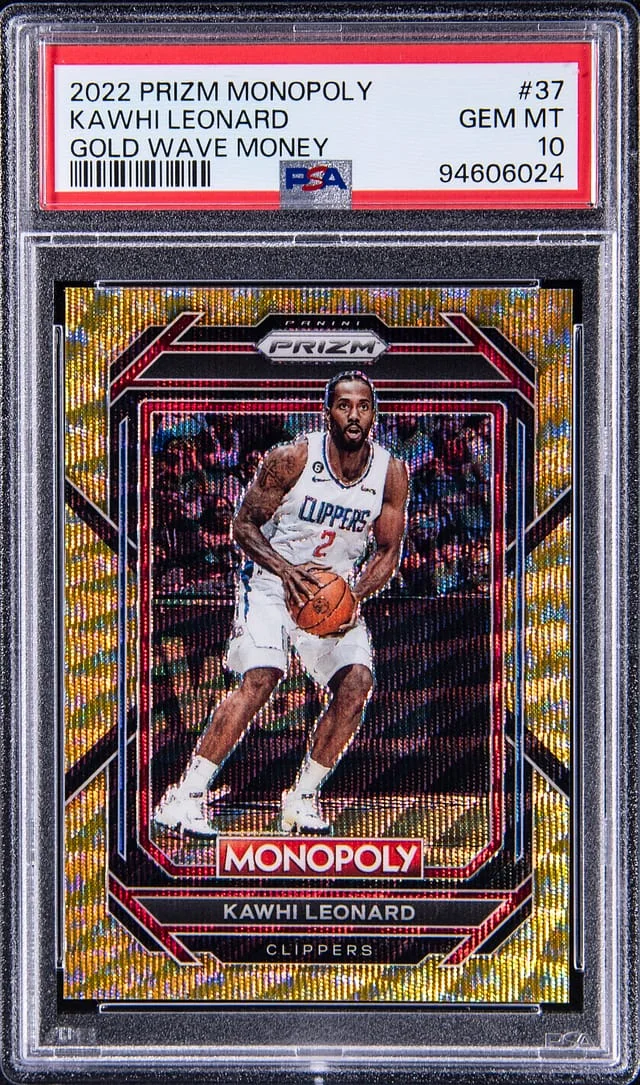2022-23 Panini Prizm Kawhi Leonard Monopoly Gold Wave Money #37 card image