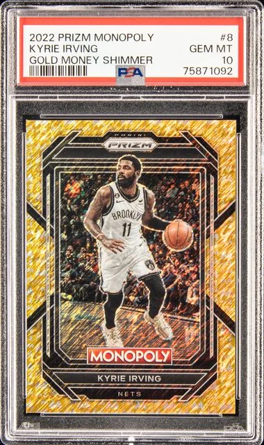 2022-23 Panini Prizm Kyrie Irving Monopoly Gold Money Shimmer #8 card image
