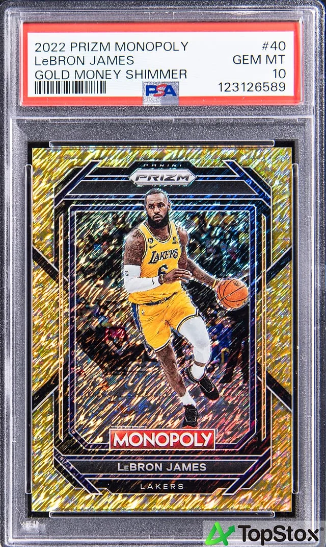 2022-23 Panini Prizm LeBron James Monopoly Gold Money Shimmer Prizm #40 card image