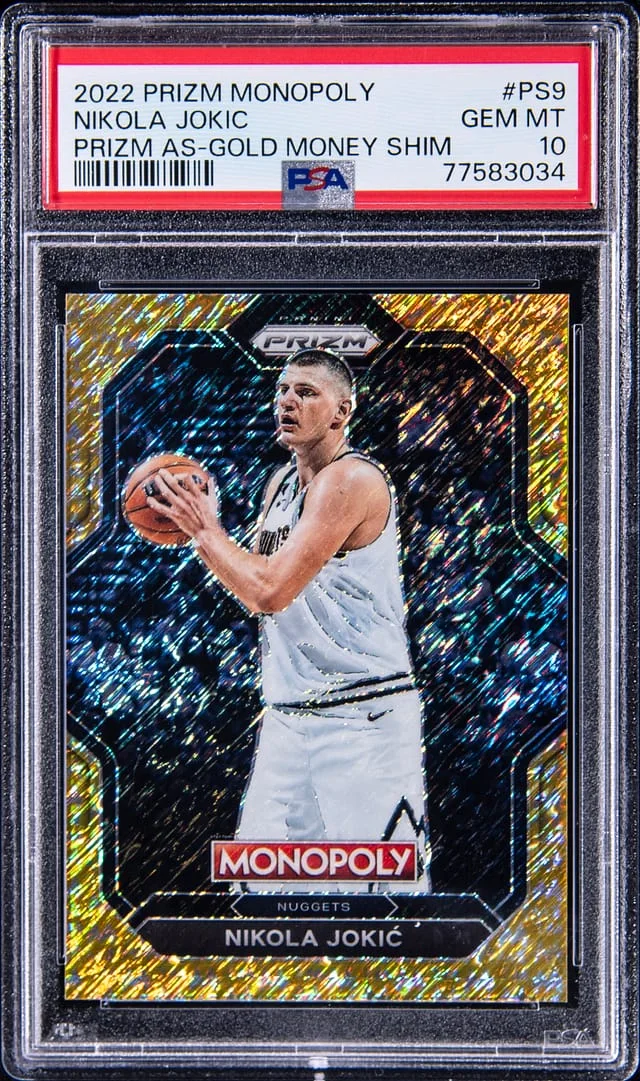 2022-23 Panini Prizm Nikola Jokic Monopoly Prizm as Gold Money Shimmer #PS9 card image