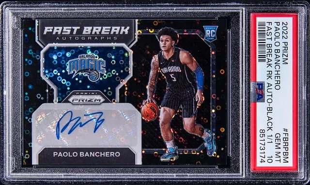 2022-23 Panini Prizm Paolo Banchero Fast Break Autographs Black Disco Prizm #FBR-PBM card image