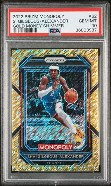 2022-23 Panini Prizm Shai Gilgeous-Alexander Monopoly Gold Money Shimmer #62 card image