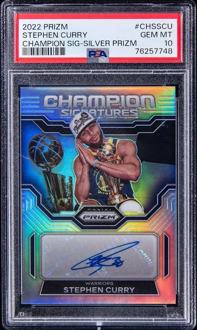 2022-23 Panini Prizm Stephen Curry Champion Signatures Silver Prizm #CHS-SCU card image