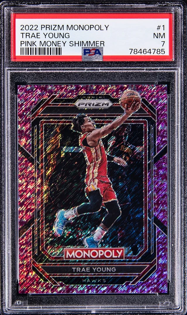 2022-23 Panini Prizm Trae Young Monopoly Pink Money Shimmer #1 card image