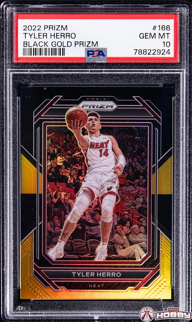 2022-23 Panini Prizm Tyler Herro Black Gold Prizm #166 card image