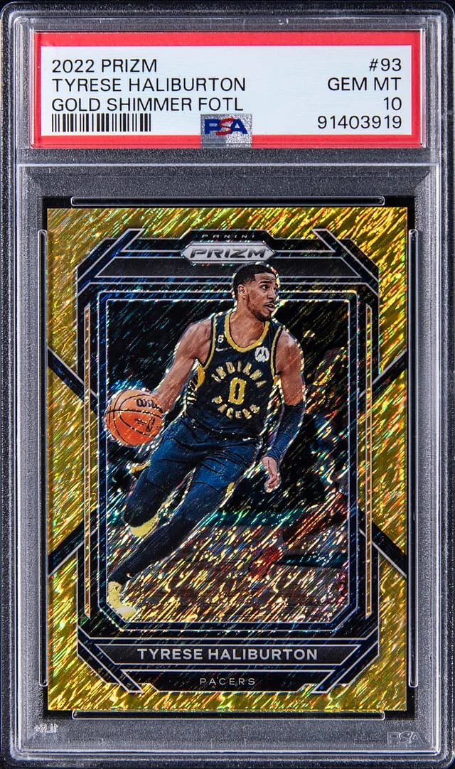 2022-23 Panini Prizm Tyrese Haliburton Gold Shimmer FOTL #93 card image
