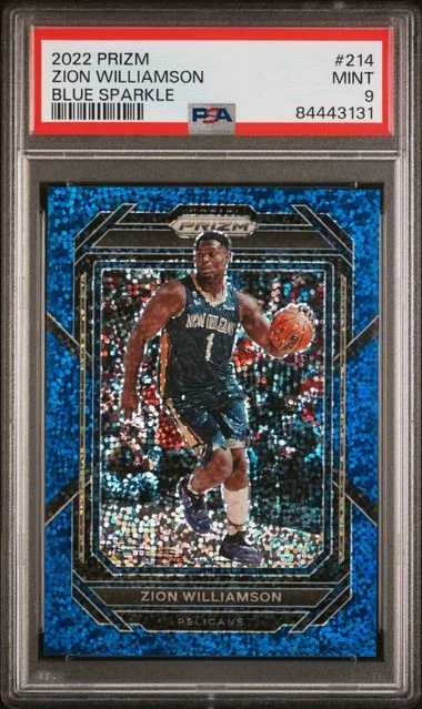 2022-23 Panini Prizm Zion Williamson Blue Sparkle #214 card image