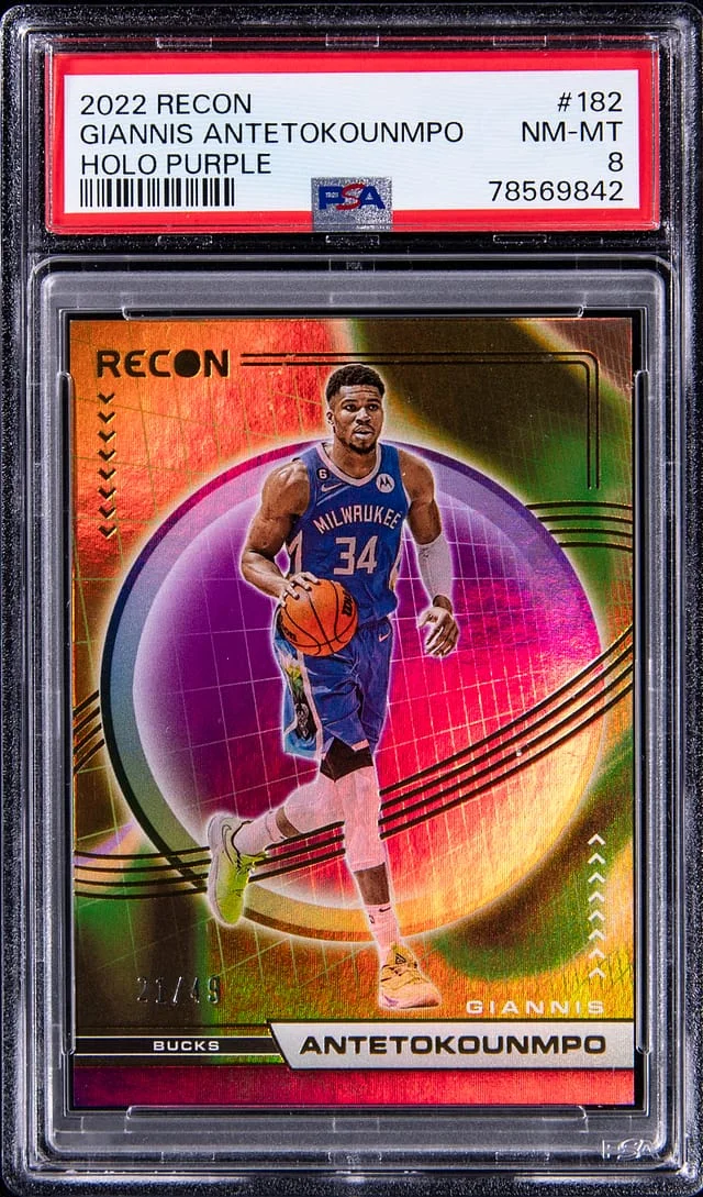 2022-23 Panini Recon Giannis Antetokounmpo Holo Purple #182 card image