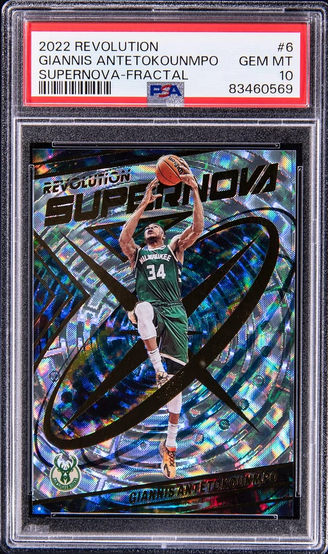 2022-23 Panini Revolution Giannis Antetokounmpo Supernova Fractal #6 card image