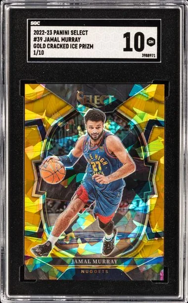 2022-23 Panini Select 39 Jamal Murray Gold Cracked Ice Prizm #1/10 card image