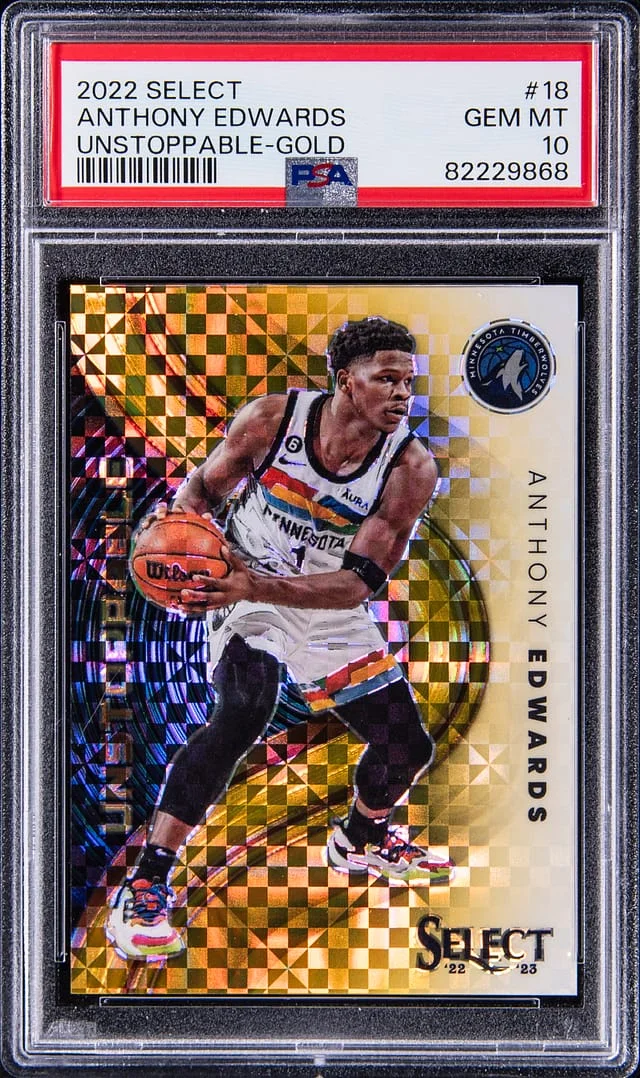 2022-23 Panini Select Anthony Edwards Unstoppable Gold #18 card image