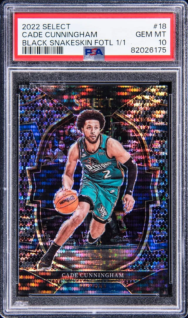 2022-23 Panini Select Cade Cunningham Black Snakeskin Prizm 1st Off the Line (FOTL) #18 card image