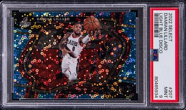 2022-23 Panini Select Damian Lillard Light Blue Disco Prizm #207 card image
