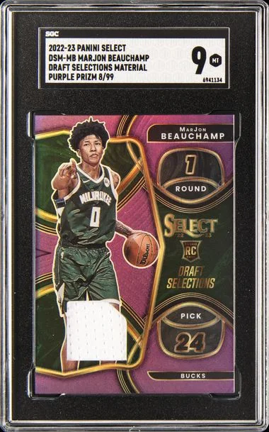 2022-23 Panini Select Dsm-Mb Marjon Beauchamp Draft Selections Material Purple Prizm #8/99 card image