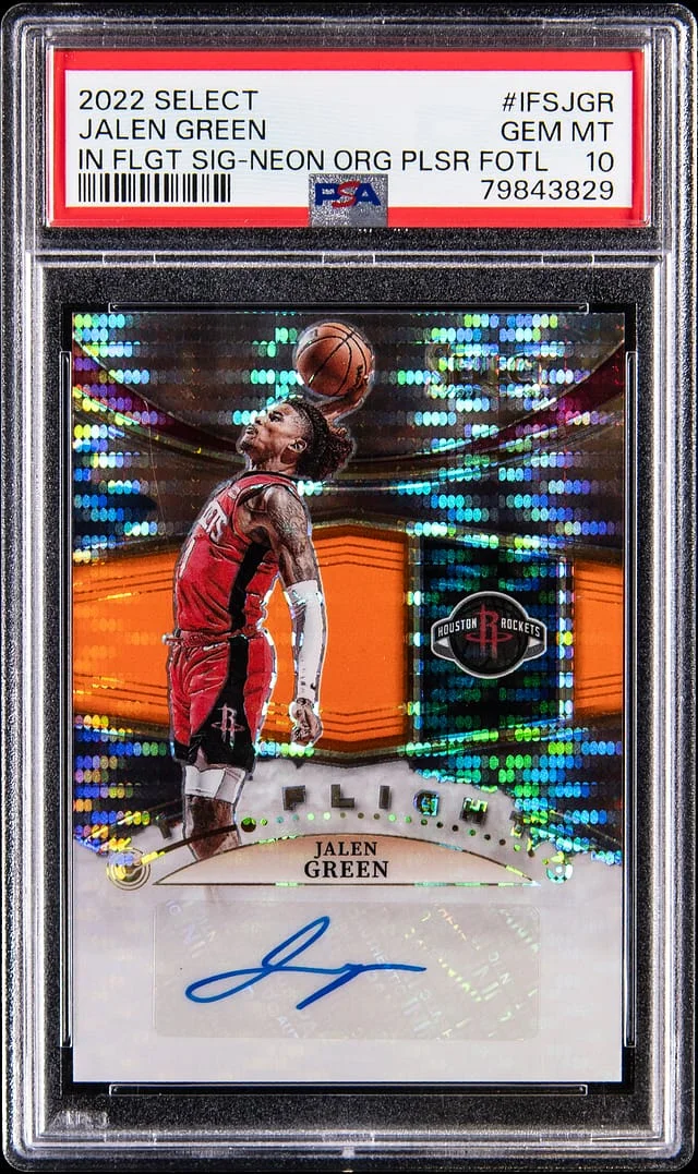 2022-23 Panini Select Jalen In Flight Signatures Neon Orange Pulsar FOTL Prizm #IFS-JGR card image