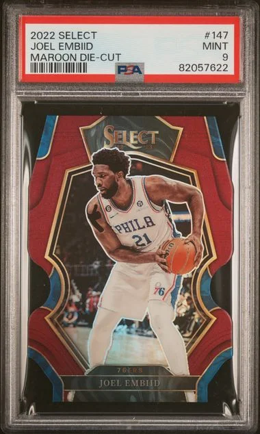 2022-23 Panini Select Joel Embiid Maroon Die-Cut #147 card image