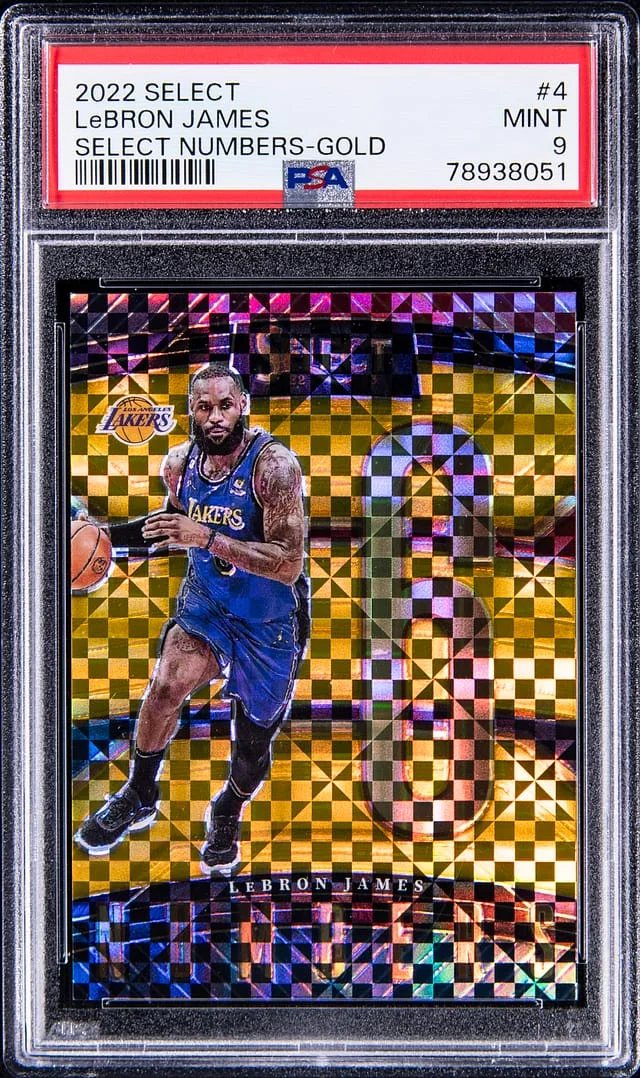 2022-23 Panini Select LeBron James Select Numbers Gold Prizm #4 card image