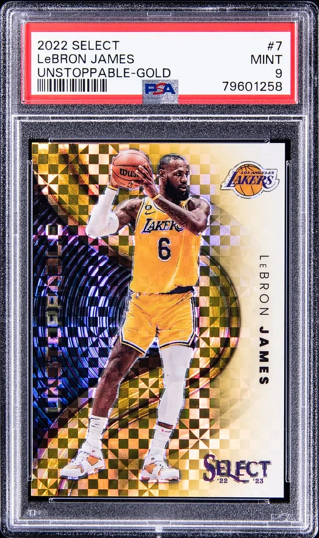 2022-23 Panini Select LeBron James Unstoppable Gold Prizm #7 card image