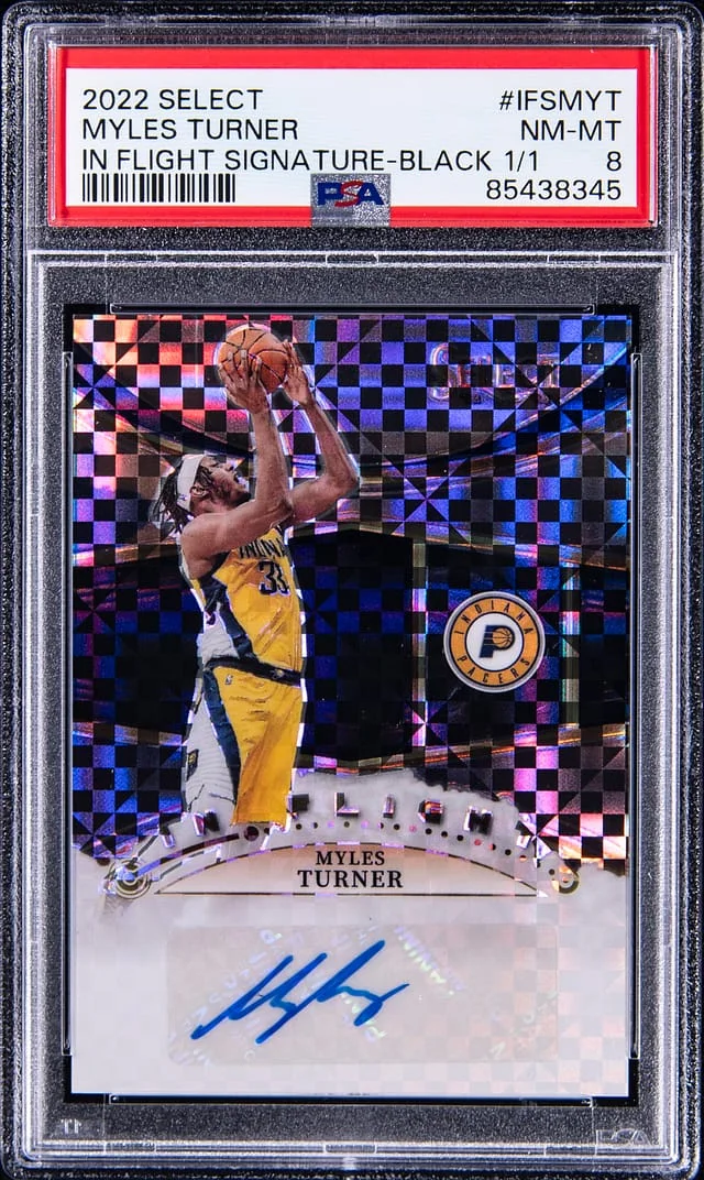 2022-23 Panini Select Myles Turner In Flight Signature Black #IFS-MYT card image