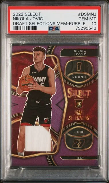 2022-23 Panini Select Nikola Jovic Draft Selections Memorabilia Purple #DSM-NJ card image