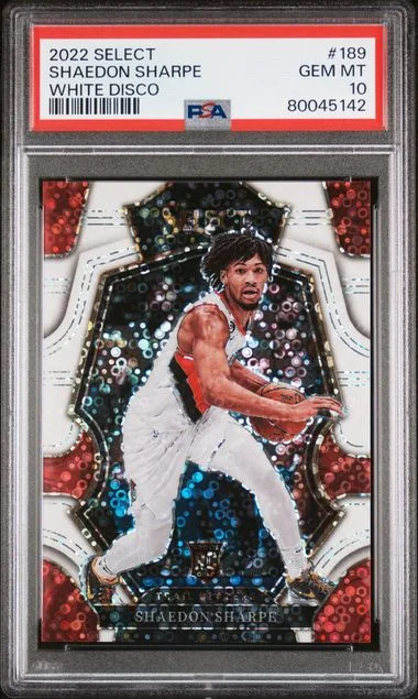 2022-23 Panini Select Shaedon Sharpe White Disco #189 card image