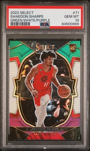 2022-23 Panini Select Shaedon Sharpe Green/White/Purple #71 card image