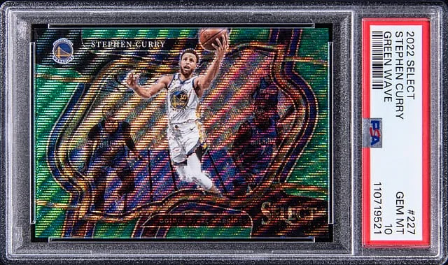 2022-23 Panini Select Stephen Curry Courtside Green Wave Prizm #227 card image