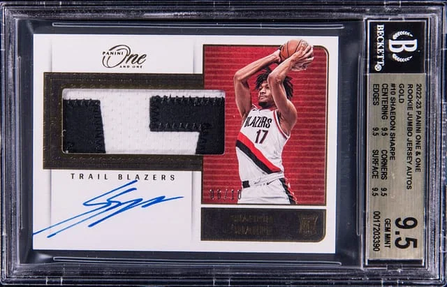 2022-23 Panini Shaedon Sharpe One & One Jumbo Jersey Autographs Gold #RJJ-SHS card image